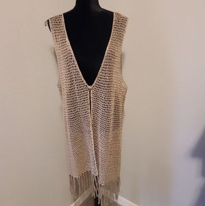 Bongo Tan Crocheted Long Vest Sz 2X Like New!!